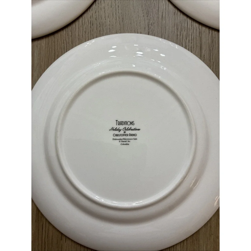 Christopher Radko Traditions Holiday Celebrations 3 Salad Bread Plates 8 1/4